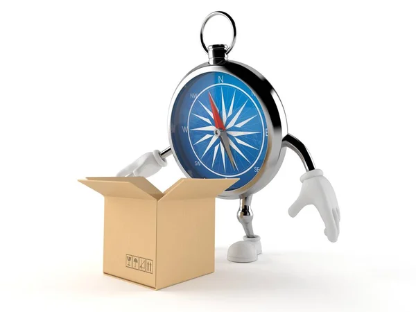 Compass character with open box — Stock Photo, Image