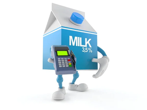 Milk box character holding credit card reader