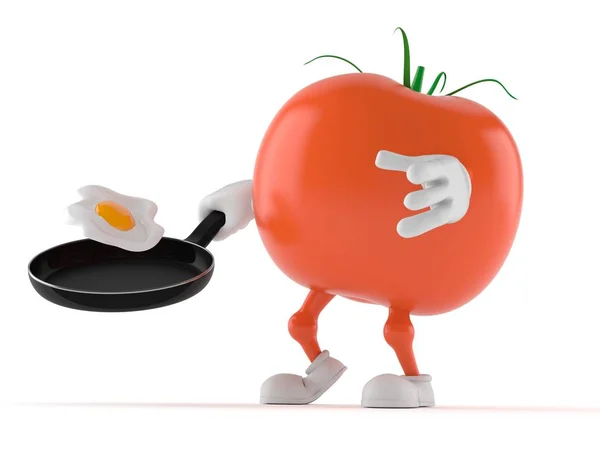 Personagem de tomate com frigideira — Fotografia de Stock