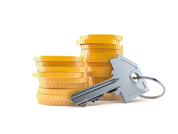 House key with stack of coins Royalty Free Stock Images