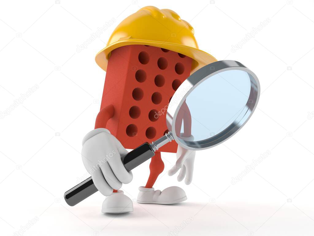 Brick character looking through magnifying glass