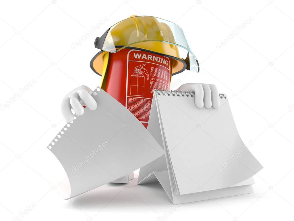 Fire extinguisher character with blank calendar