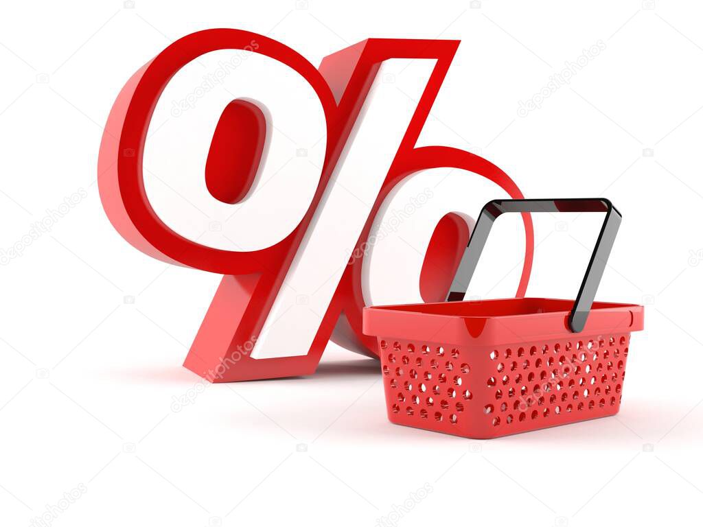 Percent symbol with shopping basket