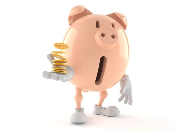 Svin bank karaktär med stack av mynt — Stockfoto