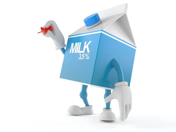 Personaje de caja de leche que sostiene la chincheta — Foto de Stock