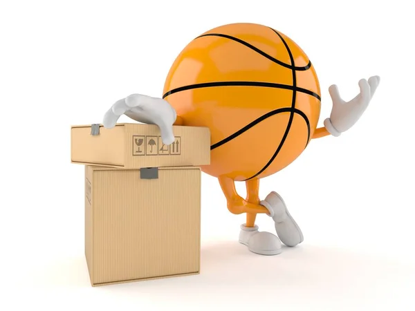 Basketball-Charakter mit Stapel von Boxen — Stockfoto