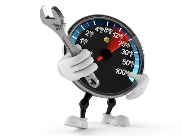 Network speed meter character holding adjustable wrench — Stock Photo, Image