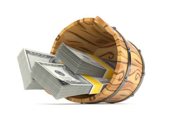 Деревянное ведро с деньгами — стоковое фото
