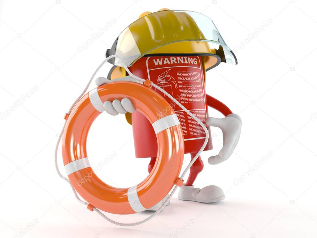 Fire extinguisher character holding life buoy