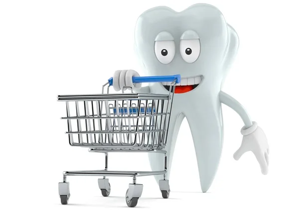 Personagem de dente com carrinho de compras — Fotografia de Stock
