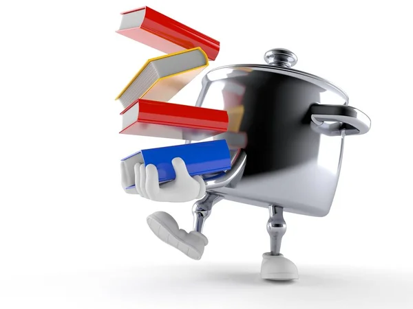 Küchentopf-Figur trägt Bücher — Stockfoto