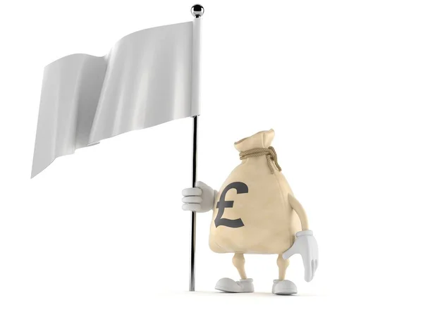 Pound dinheiro personagem saco segurando bandeira em branco — Fotografia de Stock