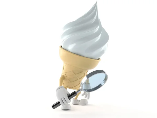 虫眼鏡を通して見るアイスクリームのキャラクター — ストック写真
