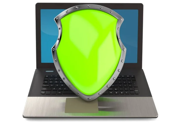 Laptop with protective shield — Stock Photo, Image