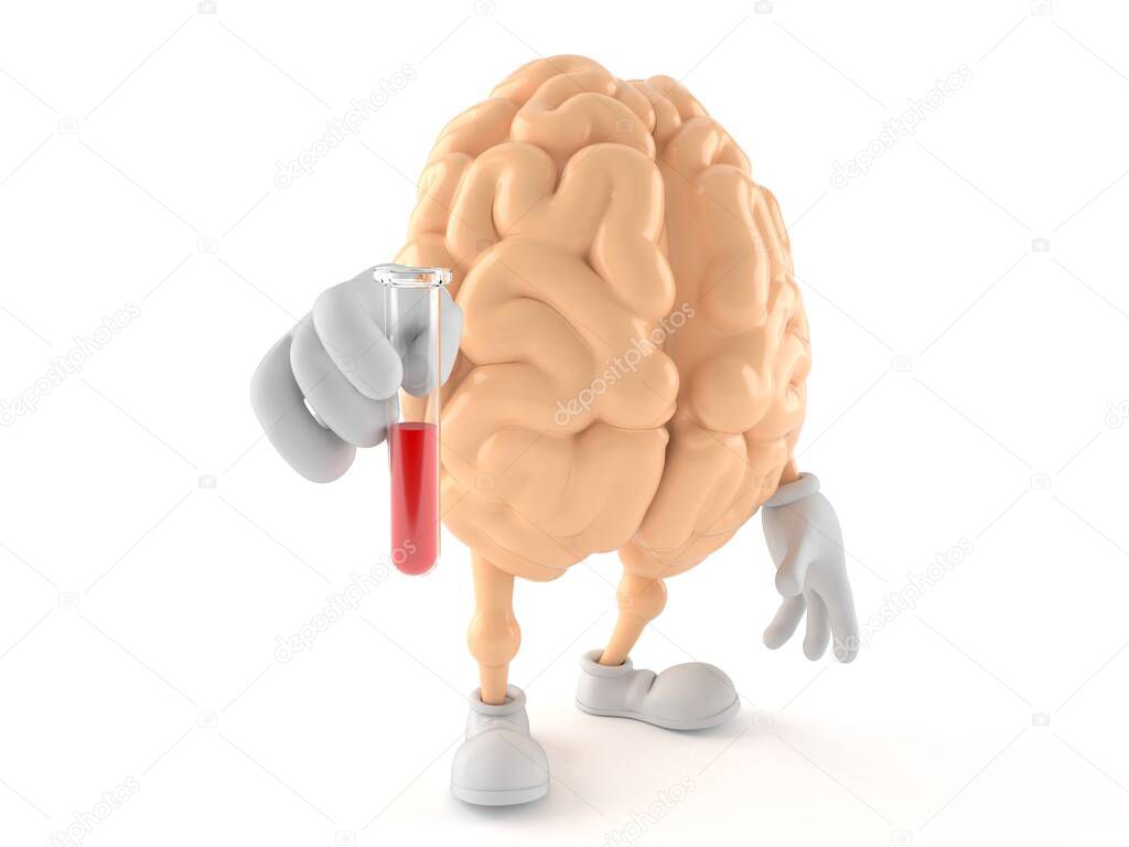 Brain character holding a sample