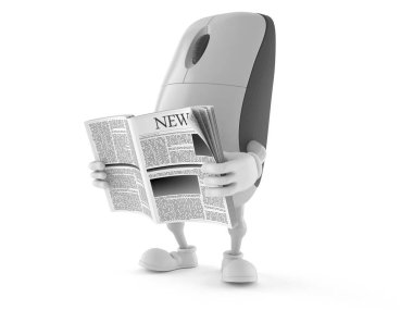 Bilgisayar faresi karakteri gazete okuyor