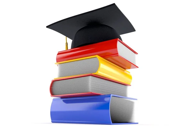 Książki z kapeluszem dyplomowym — Zdjęcie stockowe
