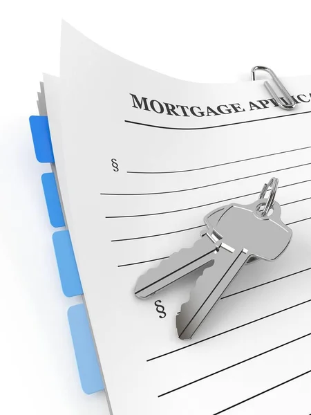 Mortgage application with keys — Stock Photo, Image