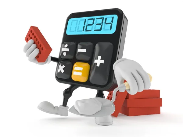 Calculator character with bricks and trowel — Stock Photo, Image