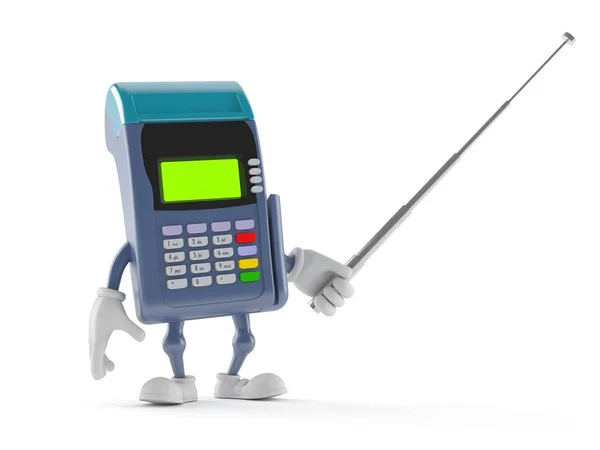 ( 영어 ) credit card reader character holding pointer stick — 스톡 사진