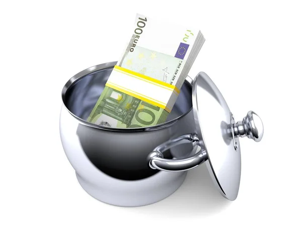 Kuchyňský hrnec s penězi — Stock fotografie