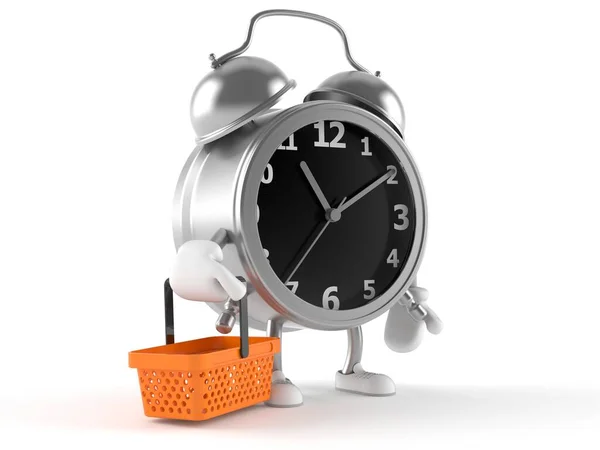 Personagem relógio de alarme com cesta de compras — Fotografia de Stock