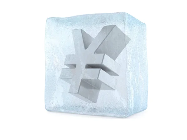 Eiswürfel mit Yen-Symbol — Stockfoto