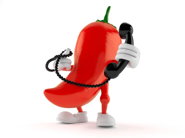 Hot paprika karakter met een telefoon handset — Stockfoto