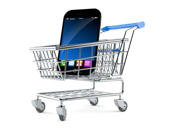 Smart phone nel carrello della spesa — Foto Stock
