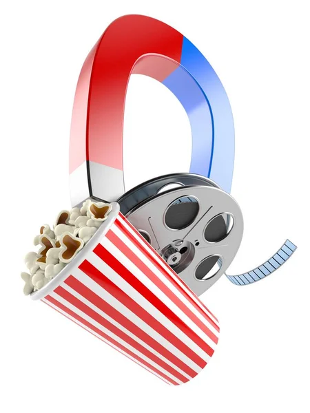 Filmrolle mit Popcorn und Magnet — Stockfoto