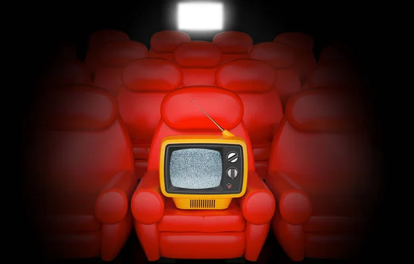 Bioscoop met tv op de stoel — Stockfoto