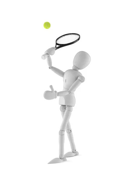 Білий манекен персонаж грає в теніс — стокове фото