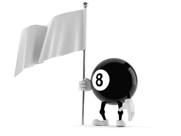 Acht bal karakter met blanco vlag — Stockfoto