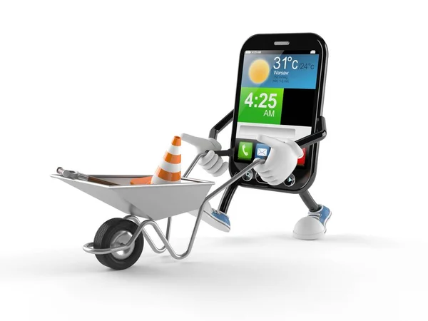 Smart phone character with wheelbarrow — Stock Photo, Image