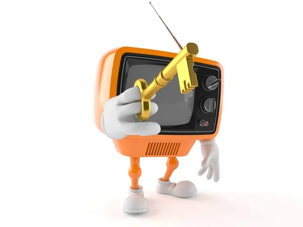 Retro-TV-Charakter mit Goldschlüssel — Stockfoto