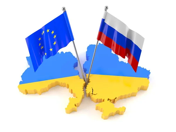 Ucrania en dos partes con banderas —  Fotos de Stock