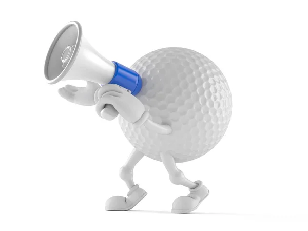 Персонаж мяча для гольфа говорит через мегафон — стоковое фото