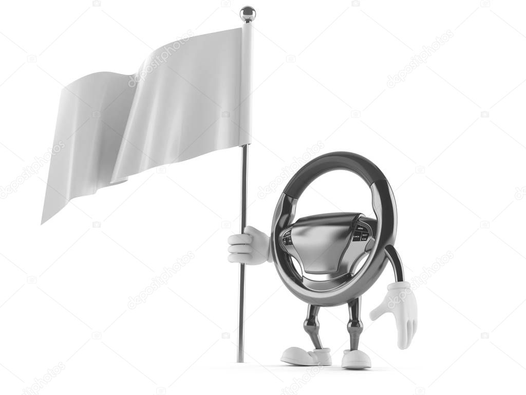 Car steering wheel character with blank flag