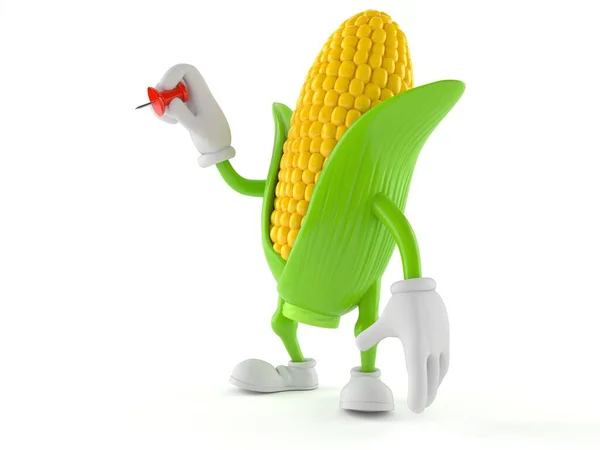 Postać kukurydzy trzymająca pinezkę — Zdjęcie stockowe