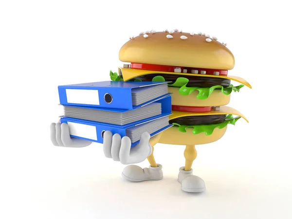 Hamburger character carrying ring binders — Stock Photo, Image