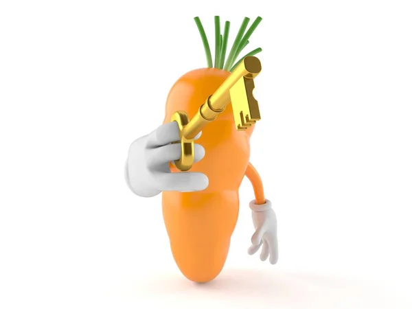 Морквяний символ, що тримає ключ дверей — стокове фото
