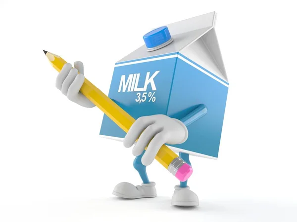 Caráter de caixa de leite segurando lápis — Fotografia de Stock