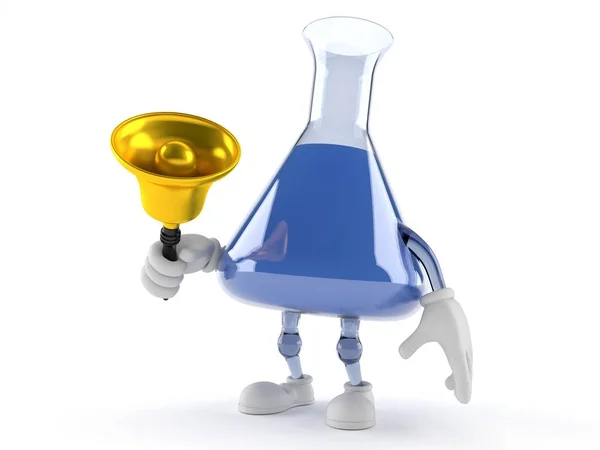 Chemistry flask character ringing a handbell — ストック写真