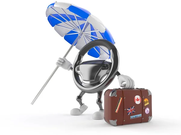 Car steering wheel character with luggage — Stock Photo, Image