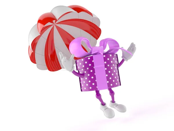 Cadeau karakter met parachute — Stockfoto