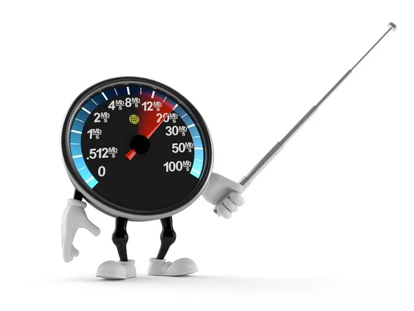 Δικτυακός μετρητής ταχύτητας χαρακτήρας κρατώντας δείκτη ραβδί — Φωτογραφία Αρχείου