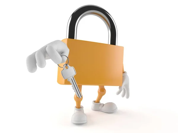 Padlock character with door key — Stock Photo, Image