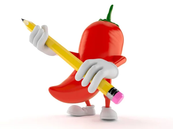 Hot paprika karakter met potlood — Stockfoto