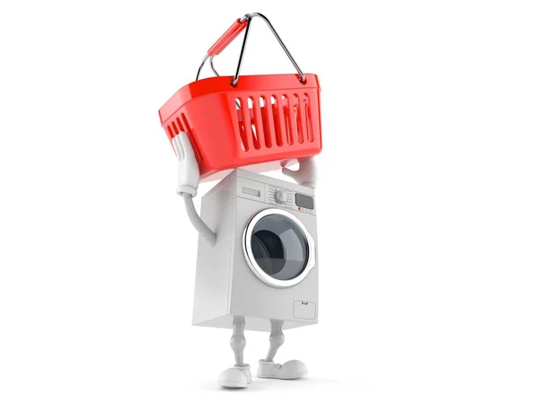 Washer character holding shopping basket — Stock Photo, Image