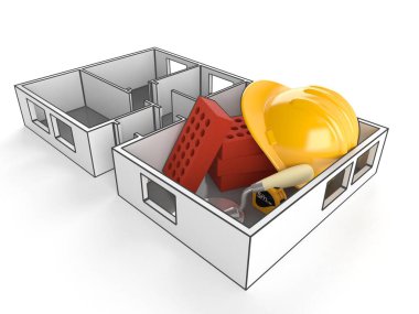 Tuğla ve kask ile ev planı